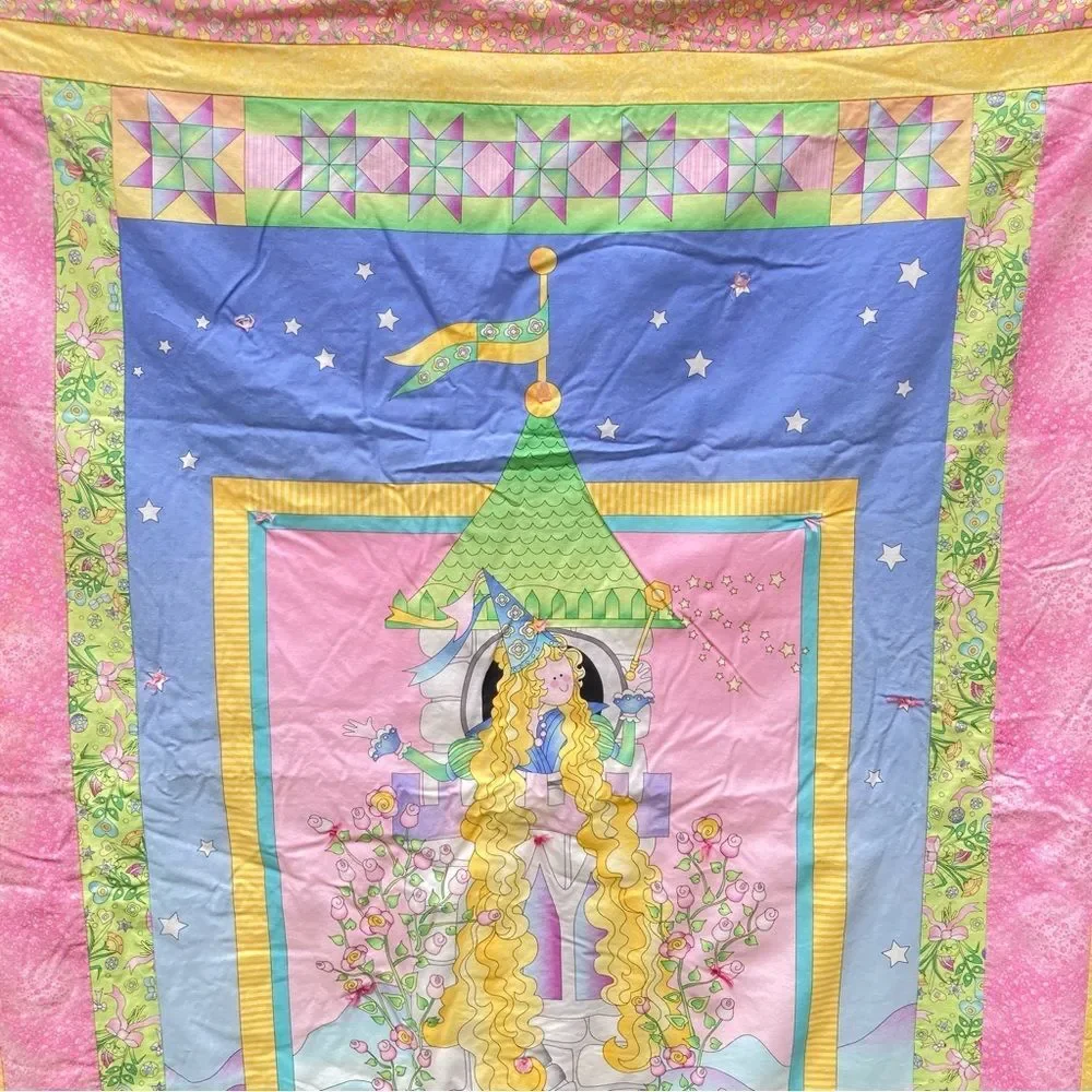 PRINCESS Castle Baby Tummy Time Quilt Rapunzel Handmade 47 x 37 inches